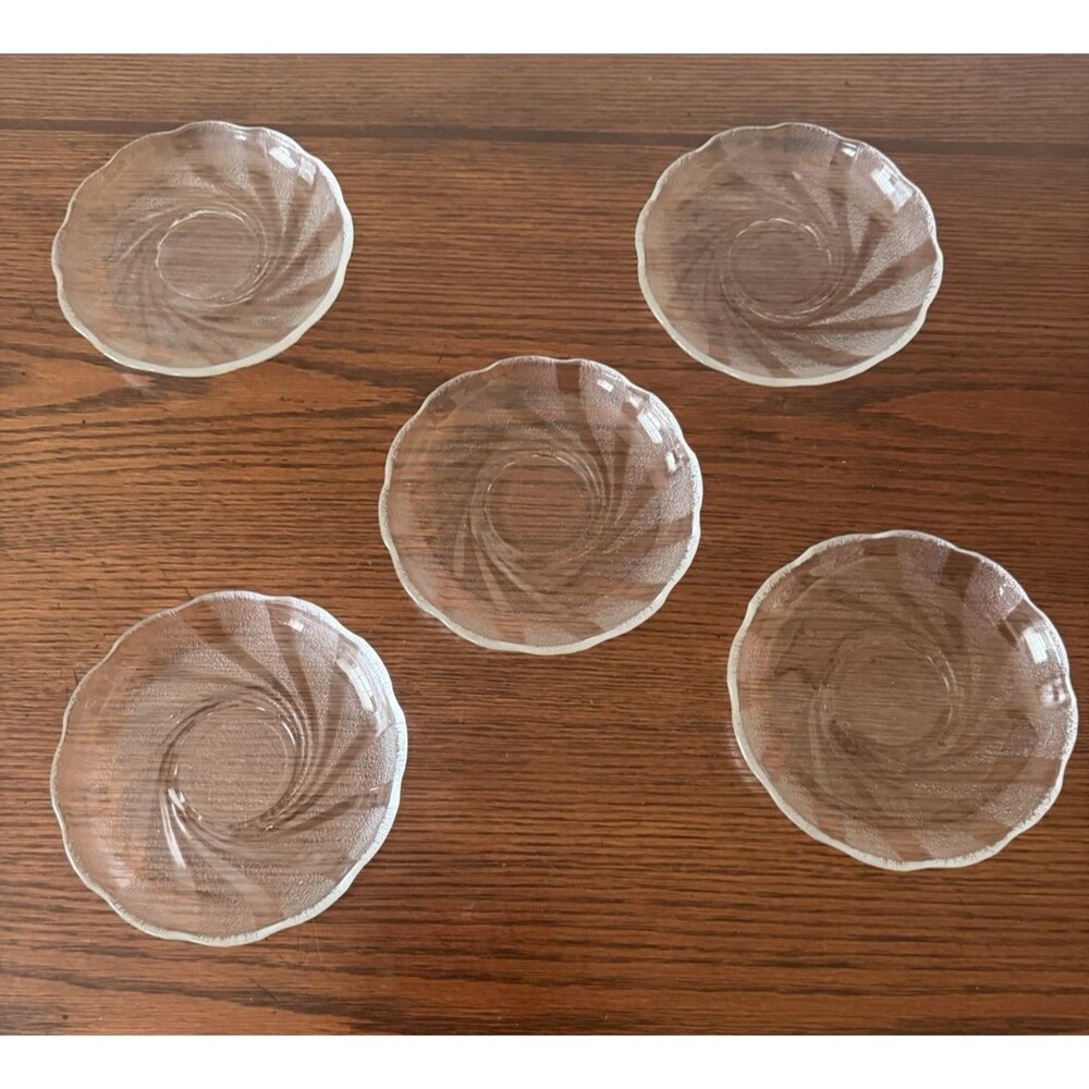 Set of 5 ARCOROC FRANCE CLASSIQUE CLEAR GLASS Swirl Dessert, Bread Plate 7.5"